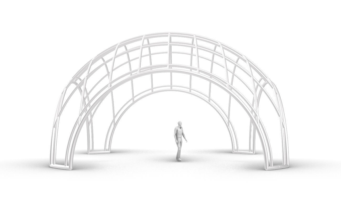 Dome Structure with Arched Entry and Diagonal Wireframe Design 3D model_39