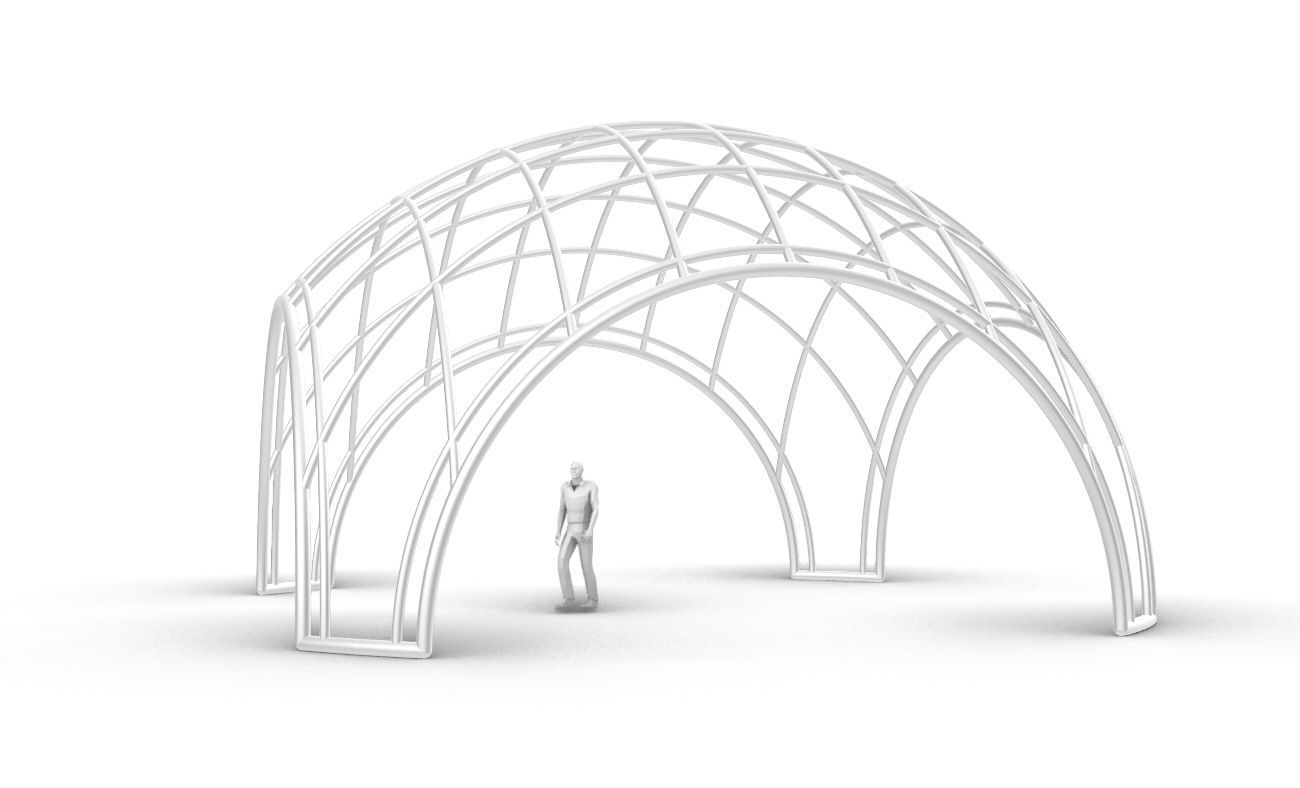 Dome Structure with Arched Entry and Diagonal Wireframe Design 3D model_23