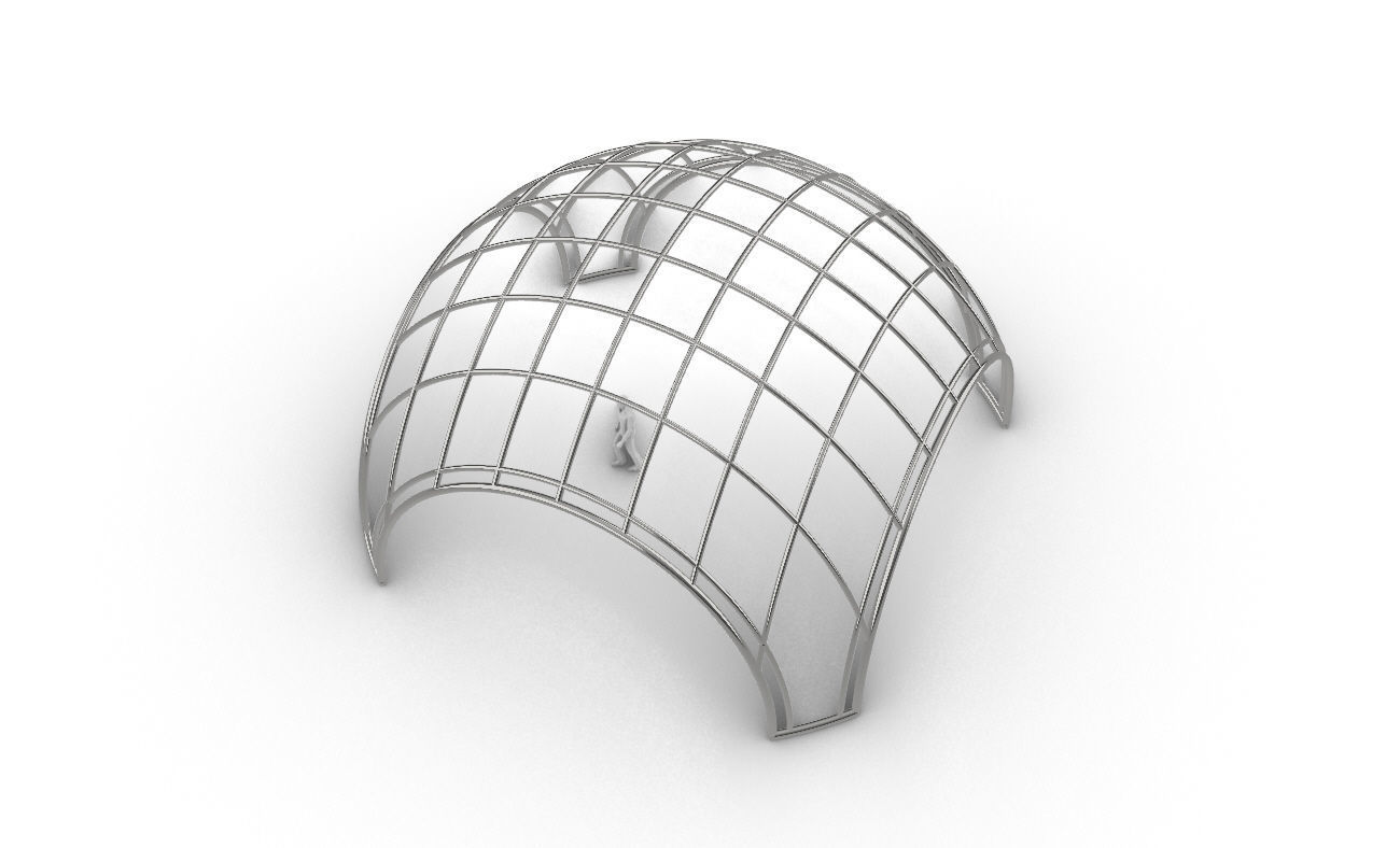 Dome Structure with Arched Entry and Diagonal Wireframe Design 3D model_48