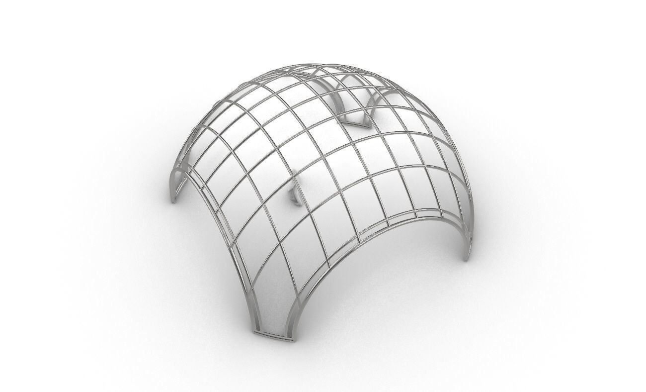Dome Structure with Arched Entry and Diagonal Wireframe Design 3D model_50