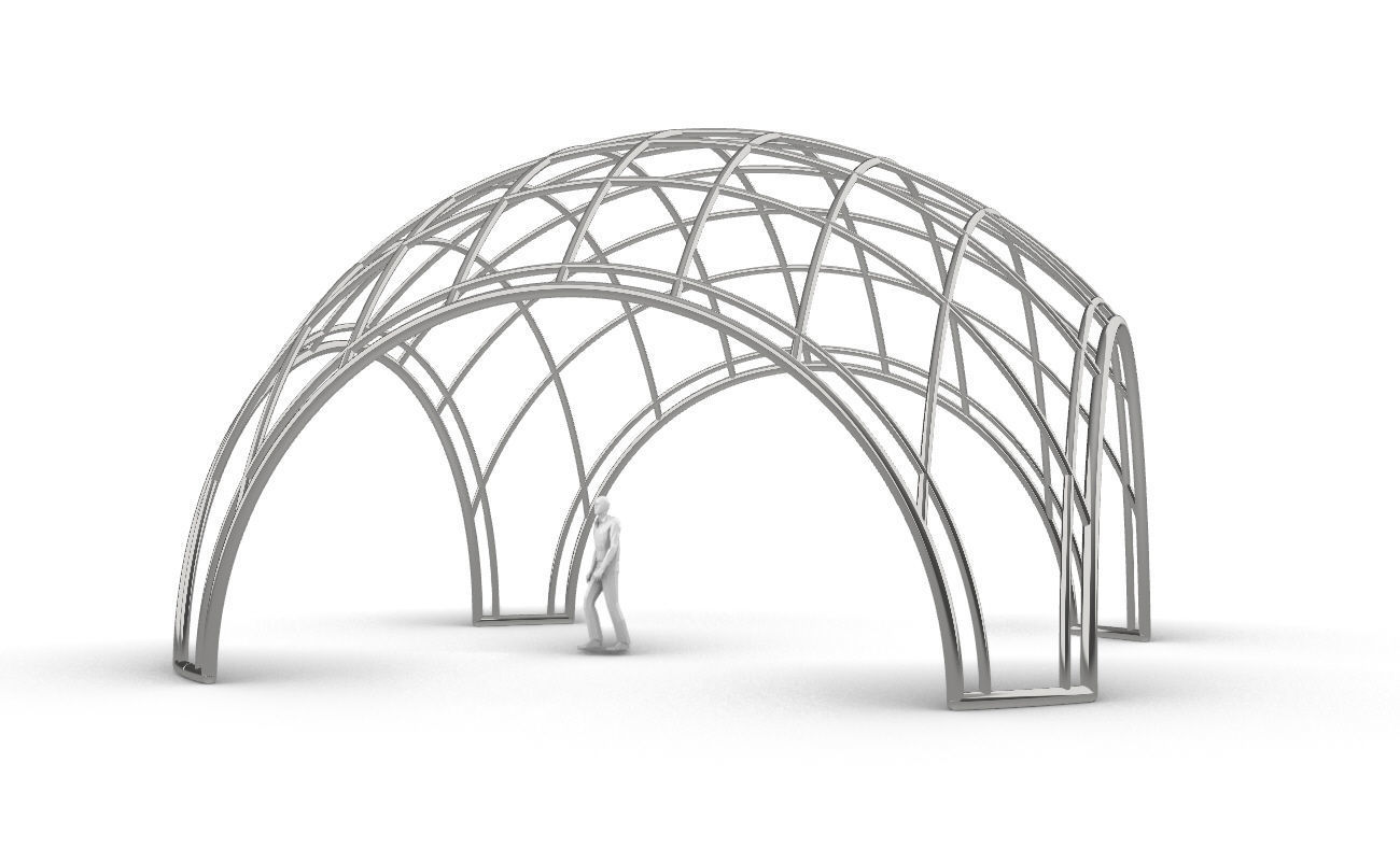 Dome Structure with Arched Entry and Diagonal Wireframe Design 3D model_5