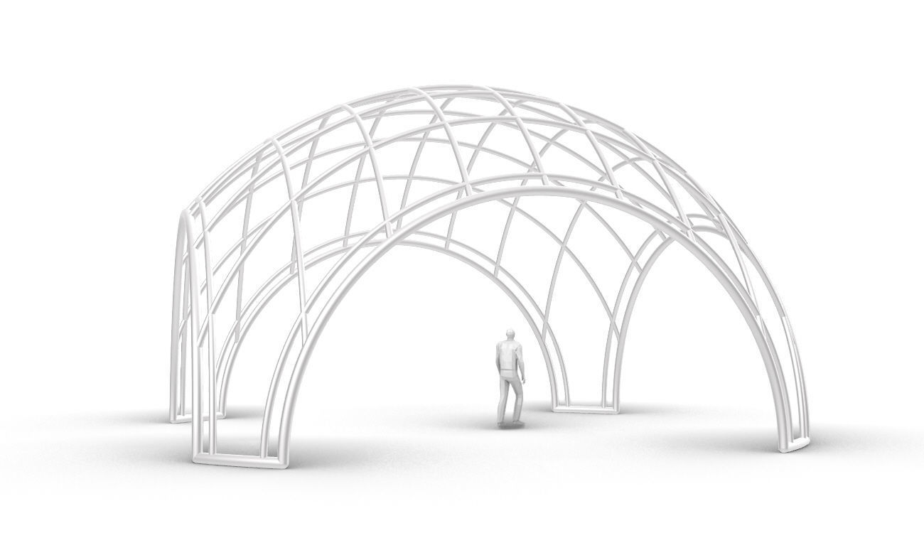 Dome Structure with Arched Entry and Diagonal Wireframe Design 3D model_33