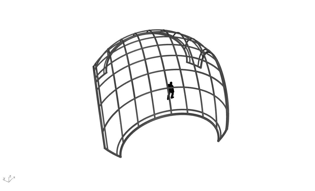 Dome Structure with Arched Entry and Diagonal Wireframe Design 3D model_76