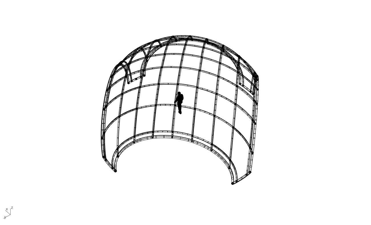 Dome Structure with Arched Entry and Diagonal Wireframe Design 3D model_92