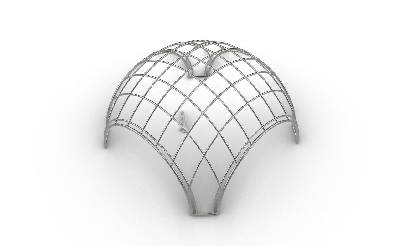 Dome Structure with Arched Entry and Diagonal Wireframe Design 3D model_49