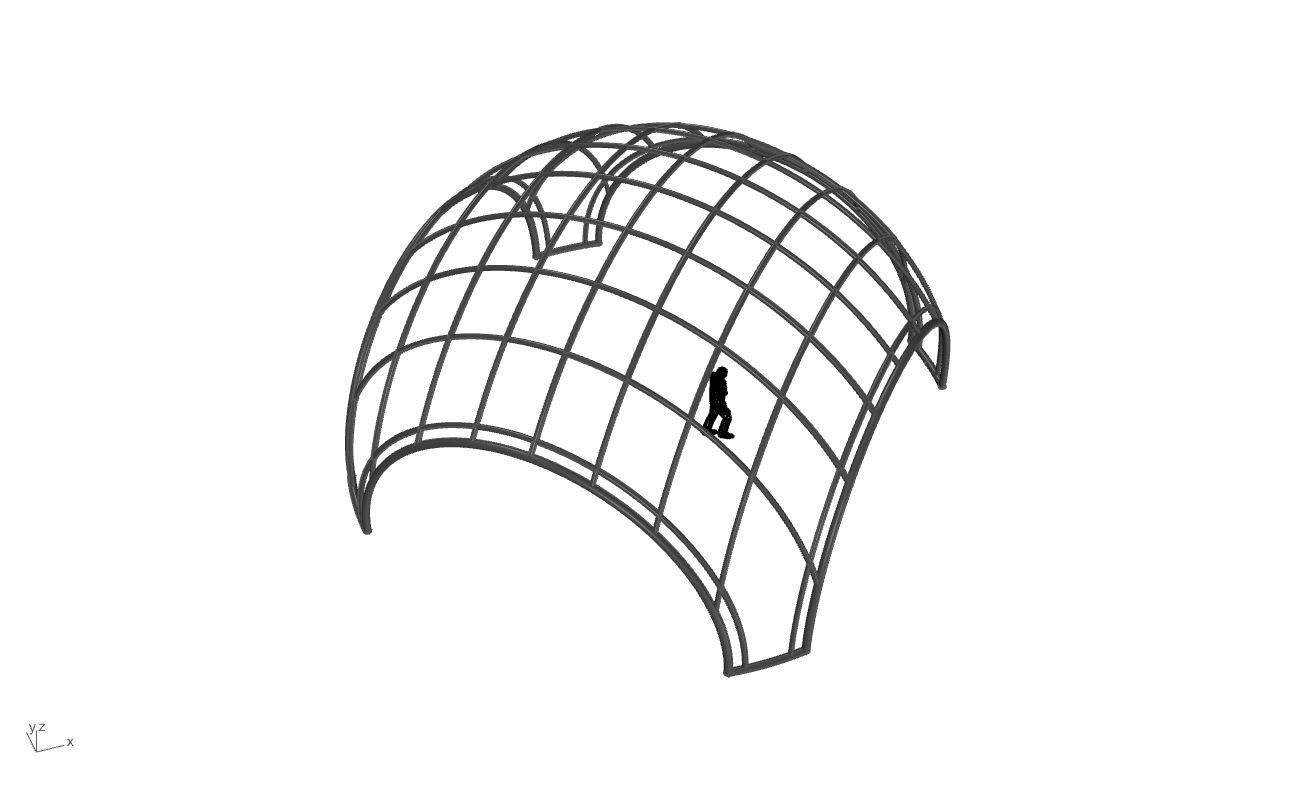 Dome Structure with Arched Entry and Diagonal Wireframe Design 3D model_78