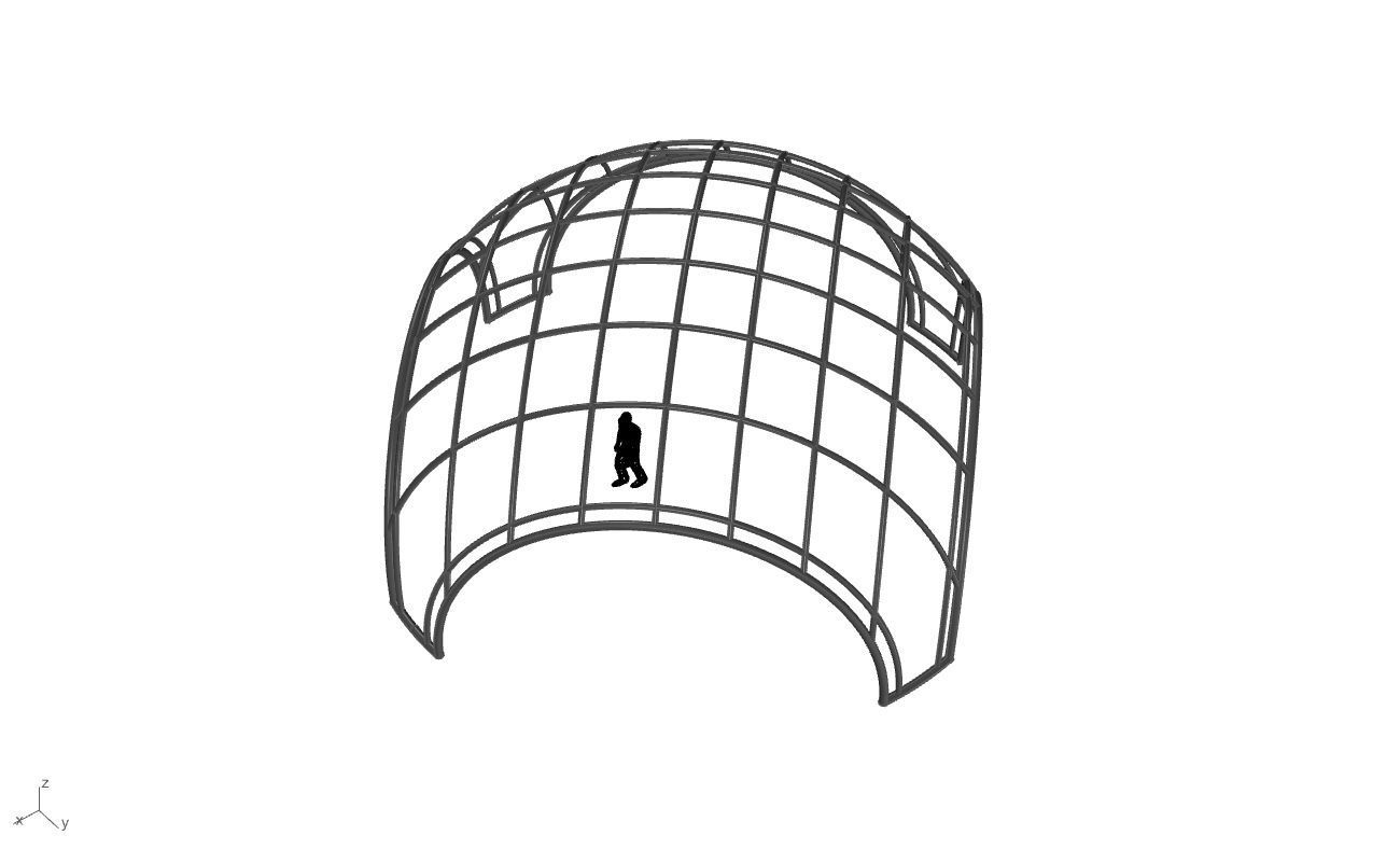 Dome Structure with Arched Entry and Diagonal Wireframe Design 3D model_67