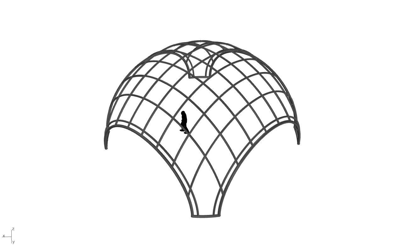 Dome Structure with Arched Entry and Diagonal Wireframe Design 3D model_69