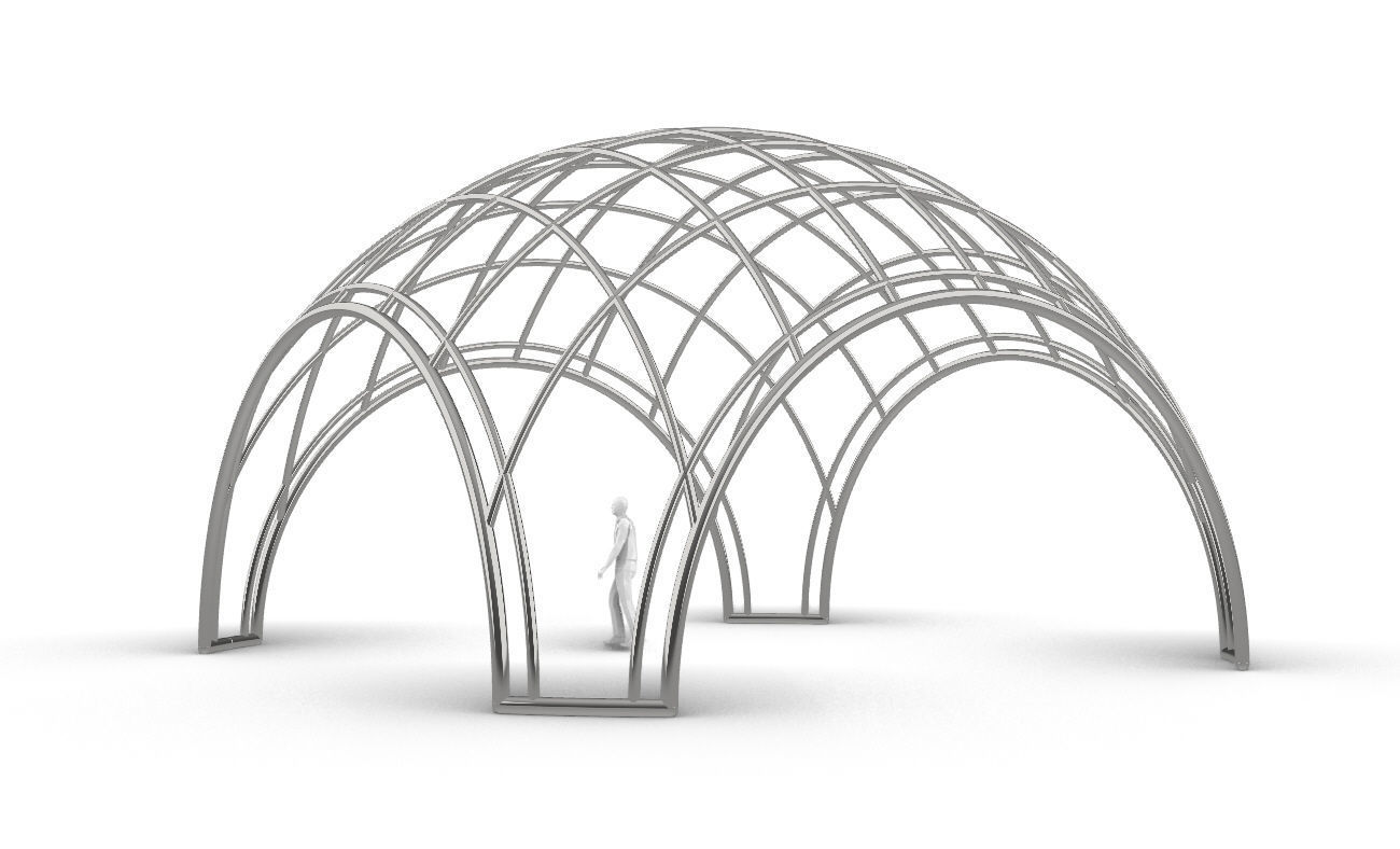 Dome Structure with Arched Entry and Diagonal Wireframe Design 3D model_7