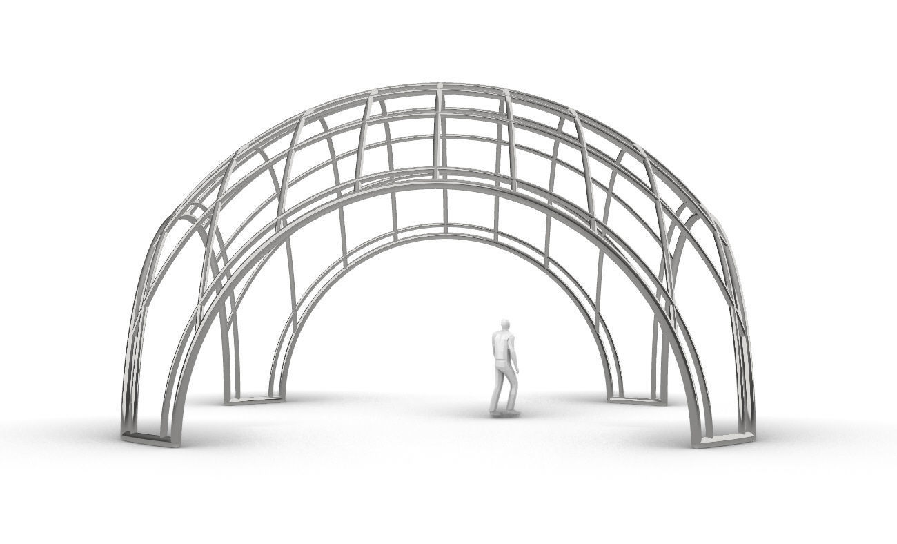 Dome Structure with Arched Entry and Diagonal Wireframe Design 3D model_14