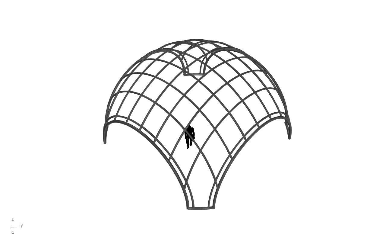 Dome Structure with Arched Entry and Diagonal Wireframe Design 3D model_64
