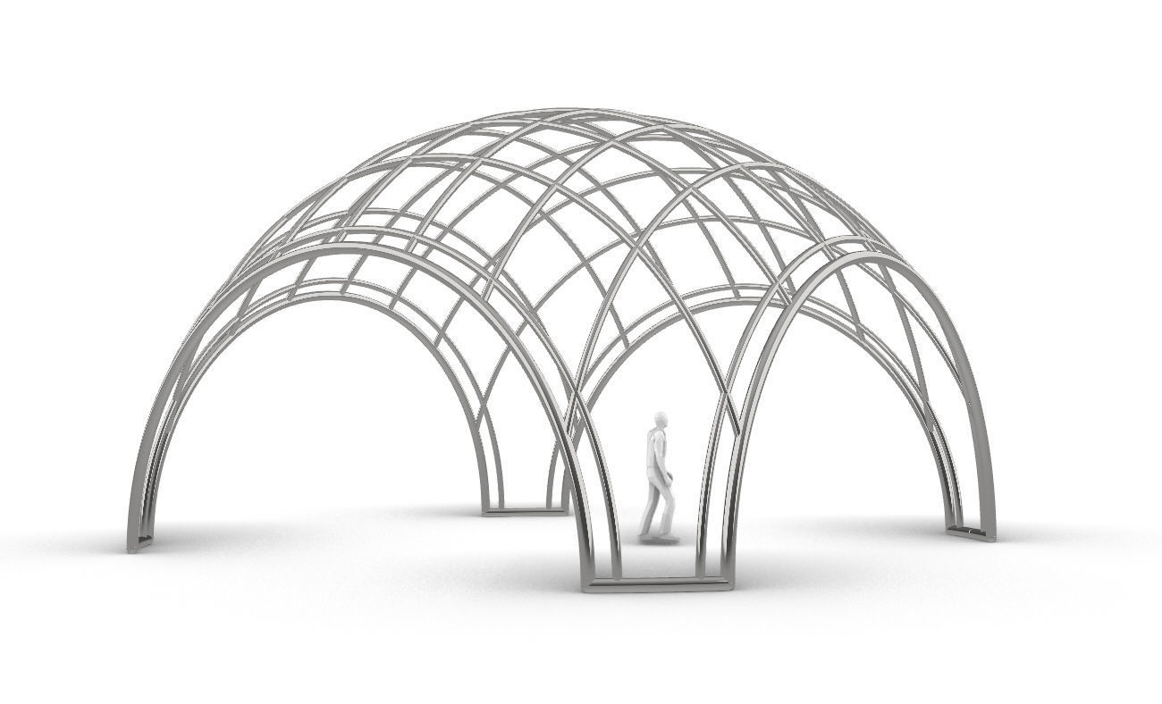 Dome Structure with Arched Entry and Diagonal Wireframe Design 3D model_16