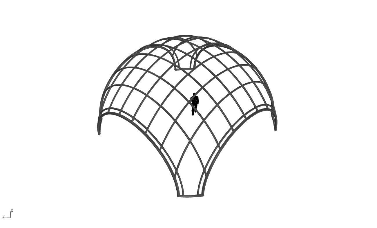 Dome Structure with Arched Entry and Diagonal Wireframe Design 3D model_74
