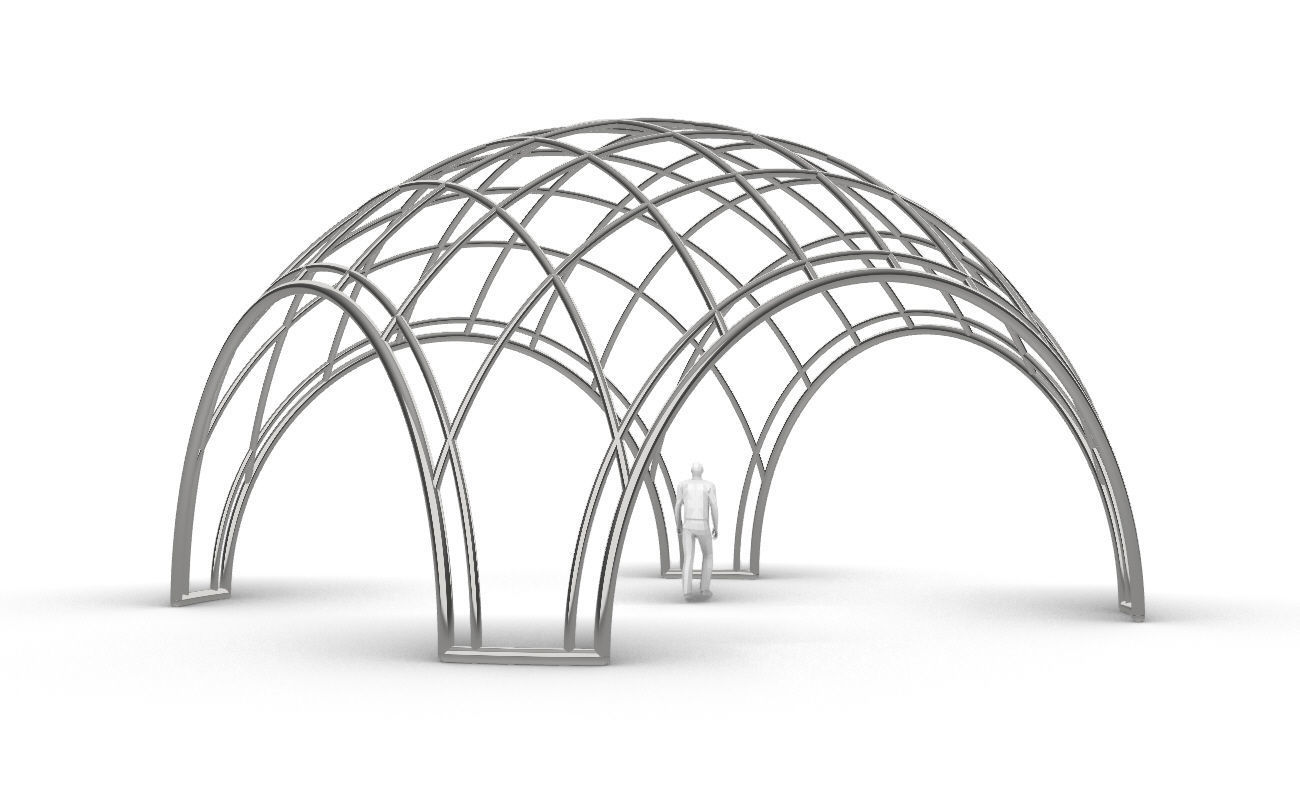 Dome Structure with Arched Entry and Diagonal Wireframe Design 3D model_12