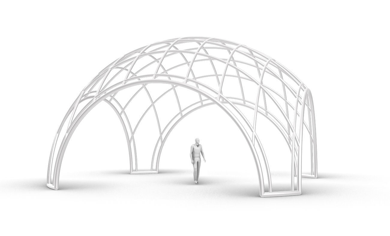 Dome Structure with Arched Entry and Diagonal Wireframe Design 3D model_20