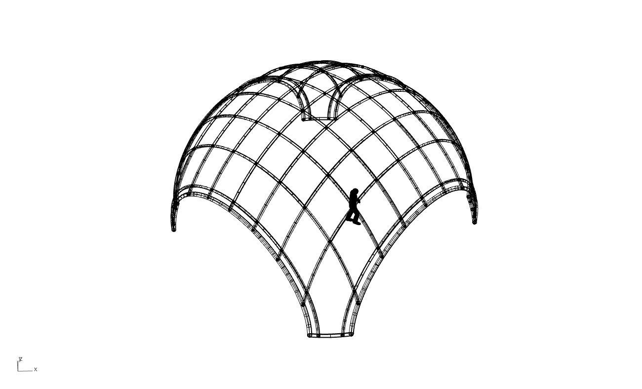 Dome Structure with Arched Entry and Diagonal Wireframe Design 3D model_99