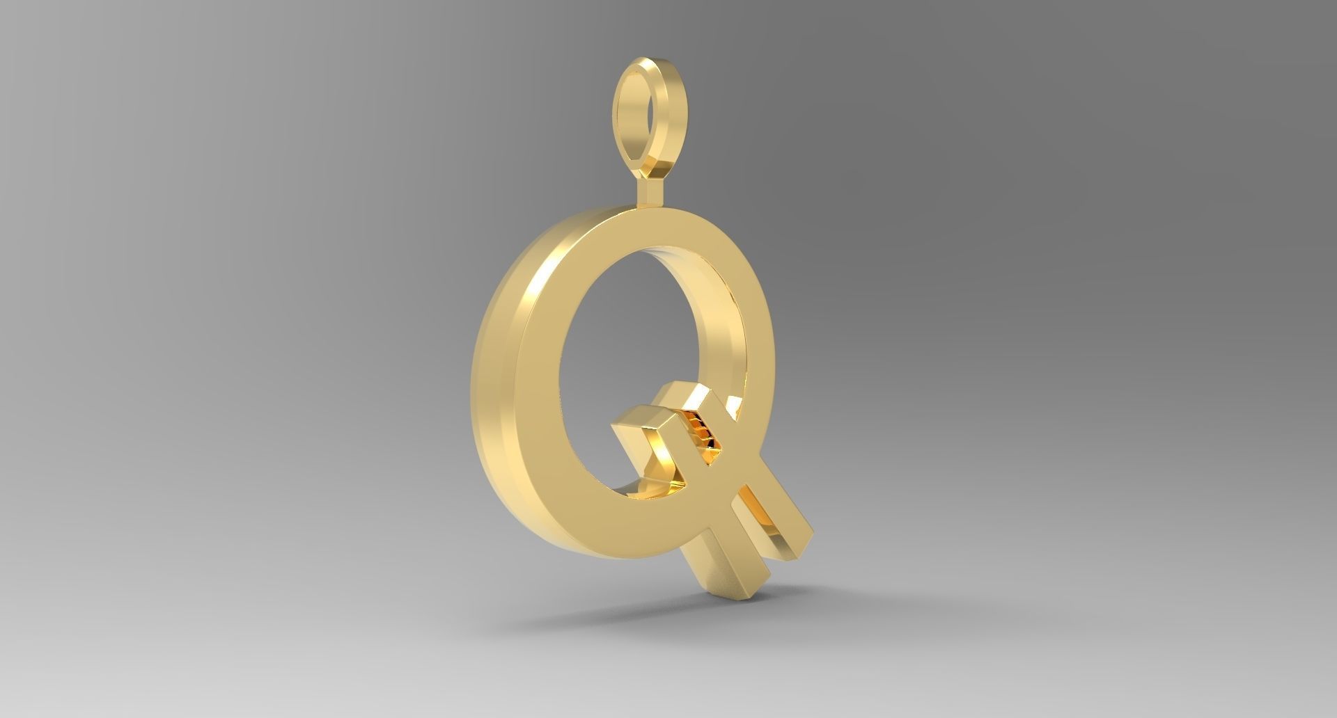 Q Letter Pendant Gold 3D print model_3