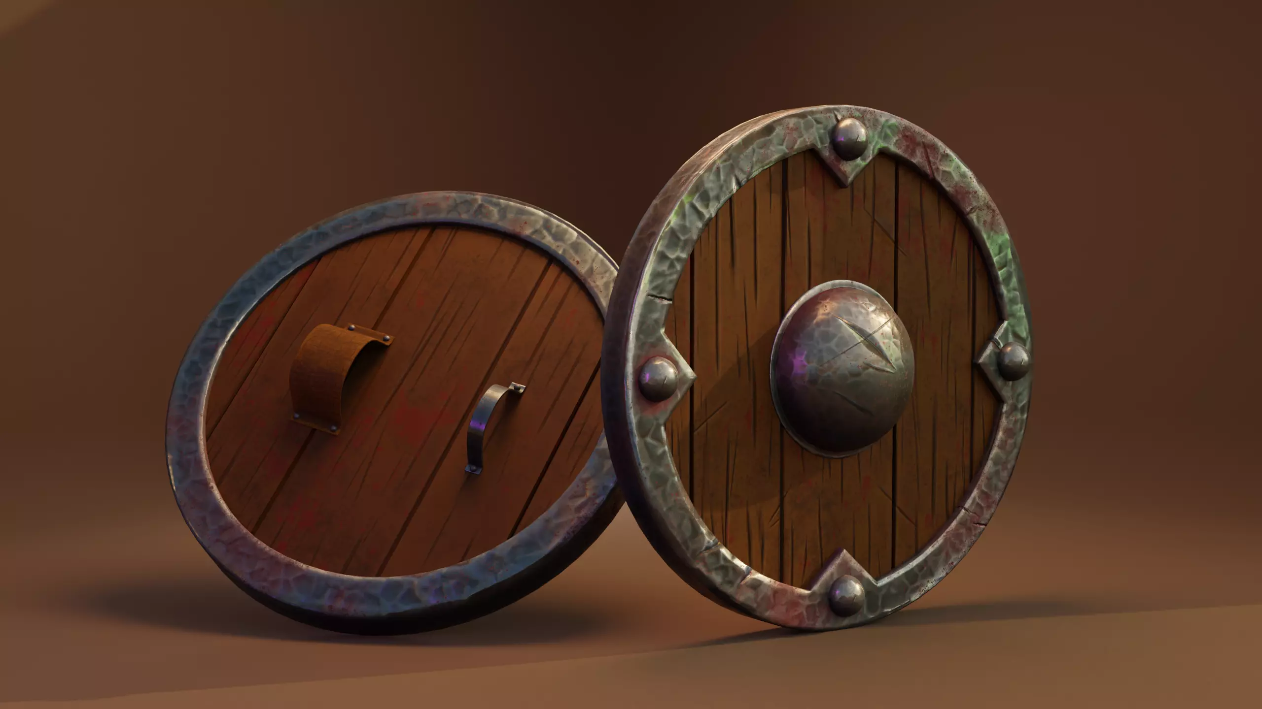 Shield two wooden shields Low-poly 3D model_0