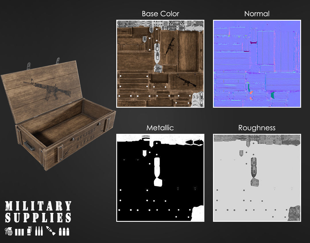 Military Supplies Pack - Large Gun Box Low-poly 3D model_5