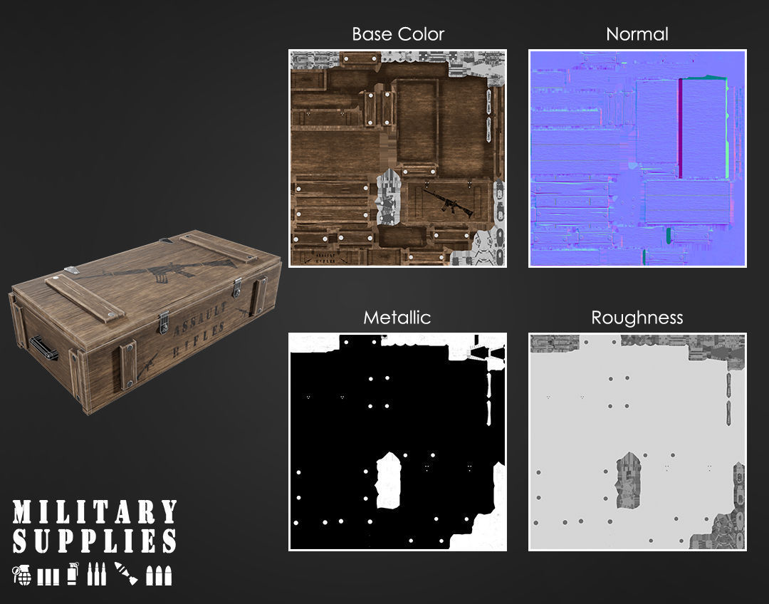 Military Supplies Pack - Large Gun Box Low-poly 3D model_6