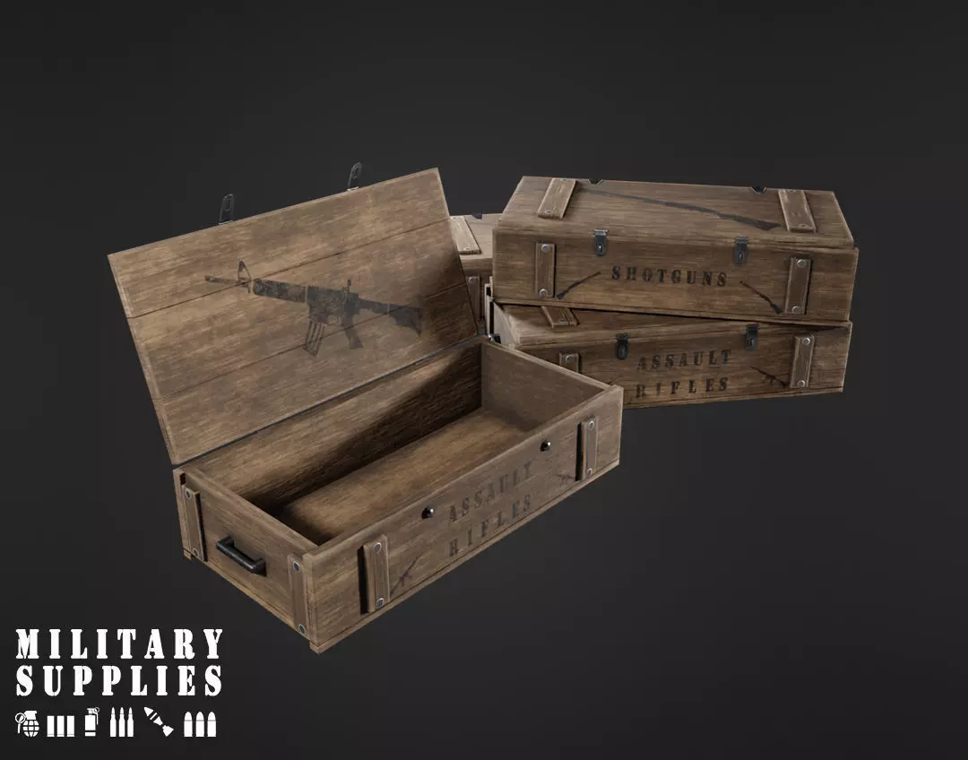 Military Supplies Pack - Large Gun Box Low-poly 3D model_0