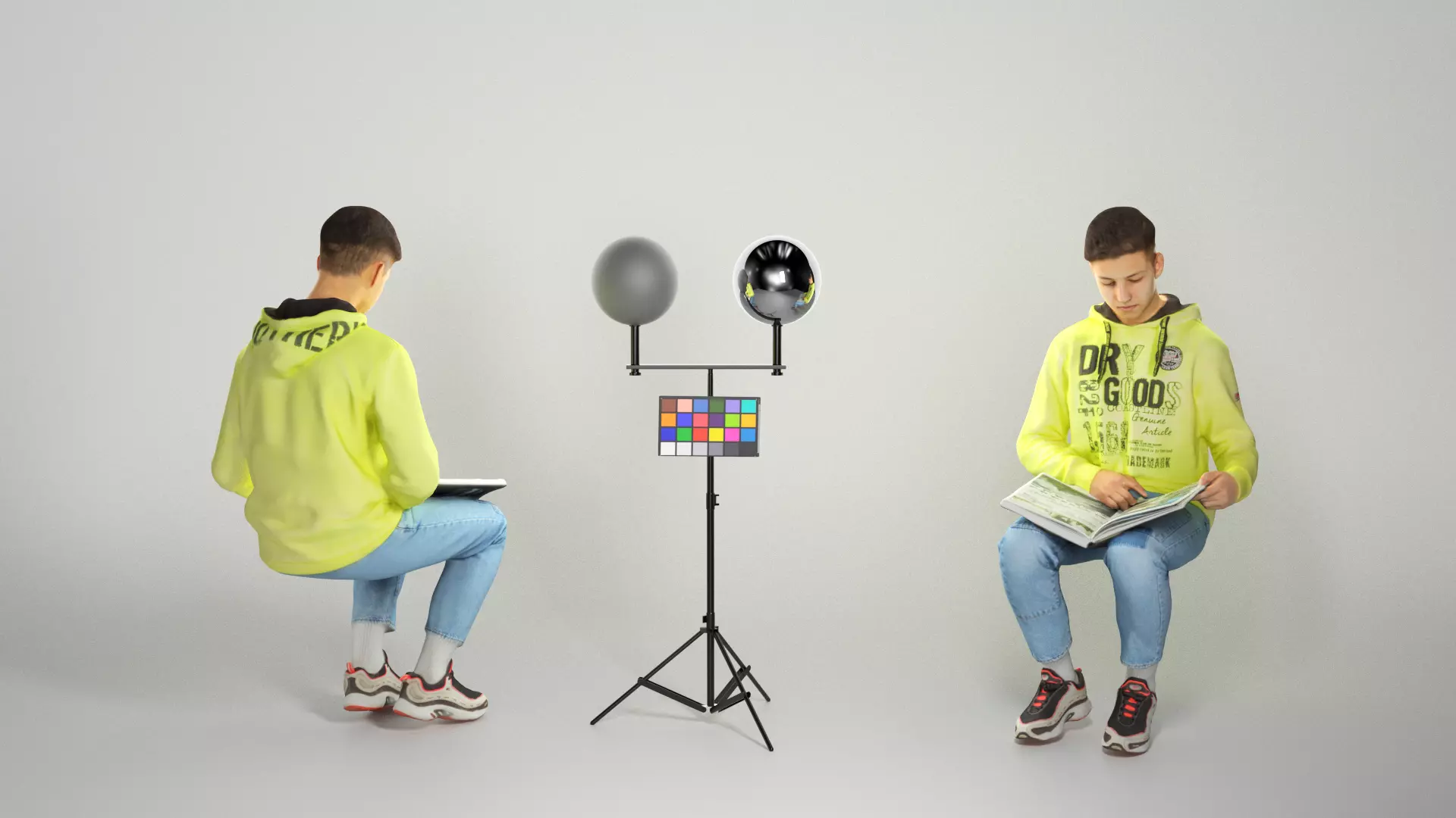 Young man sitting in chair reading book 226 Low-poly 3D model_0