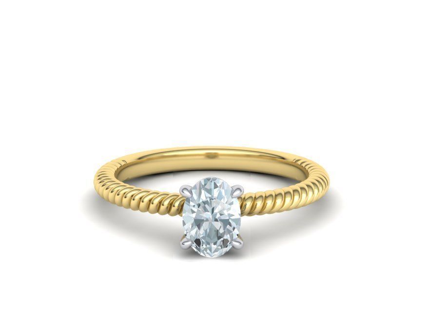 Rope design Solitaire ring 7x5 Oval stone 3dmodel  3D print model_6