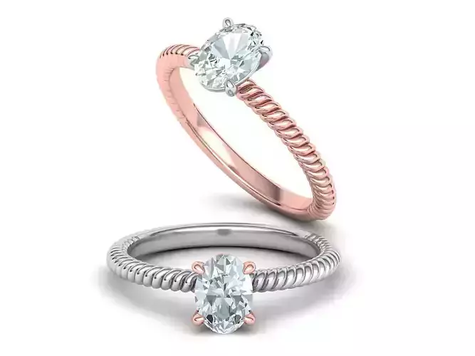 Rope design Solitaire ring 7x5 Oval stone 3dmodel  3D print model