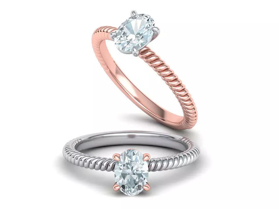 Rope design Solitaire ring 7x5 Oval stone 3dmodel  3D print model_0