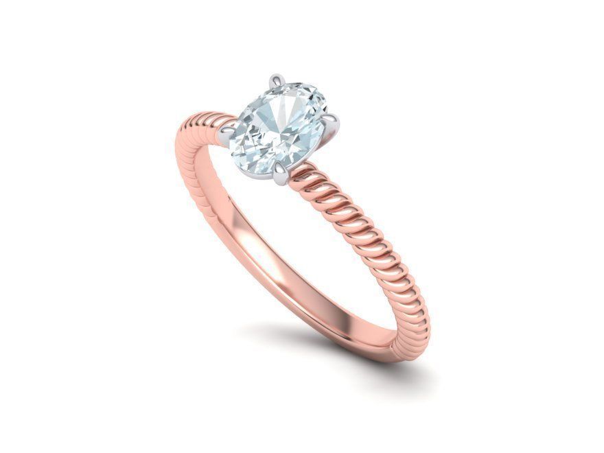 Rope design Solitaire ring 7x5 Oval stone 3dmodel  3D print model_16