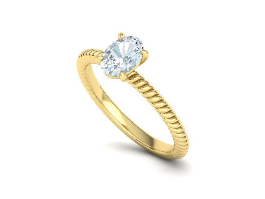 Rope design Solitaire ring 7x5 Oval stone 3dmodel  3D print model_14