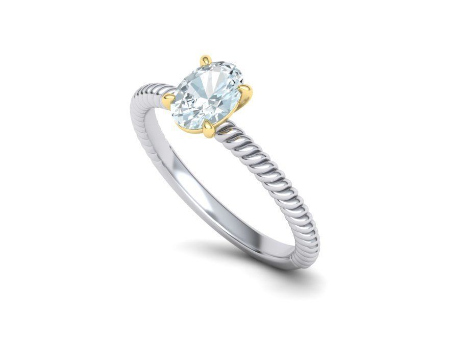 Rope design Solitaire ring 7x5 Oval stone 3dmodel  3D print model_12