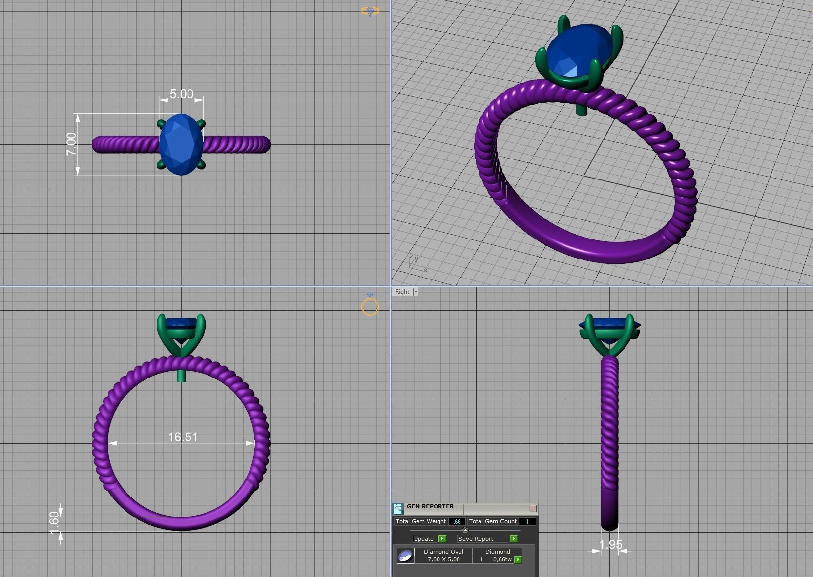 Rope design Solitaire ring 7x5 Oval stone 3dmodel  3D print model_9