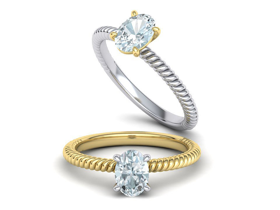 Rope design Solitaire ring 7x5 Oval stone 3dmodel  3D print model_2