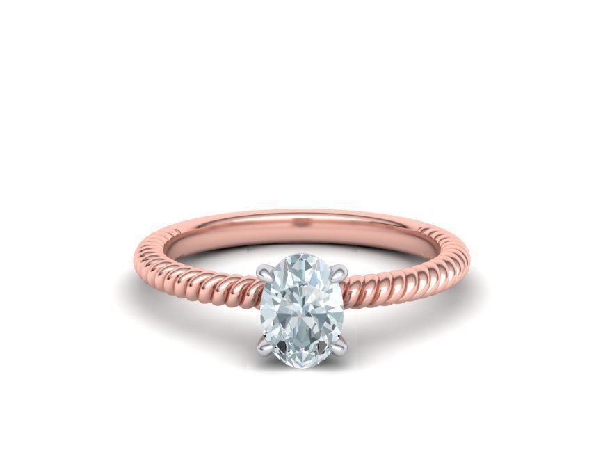 Rope design Solitaire ring 7x5 Oval stone 3dmodel  3D print model_7