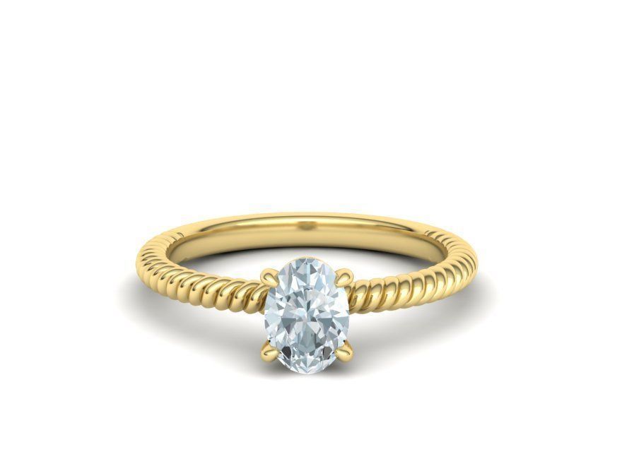 Rope design Solitaire ring 7x5 Oval stone 3dmodel  3D print model_5