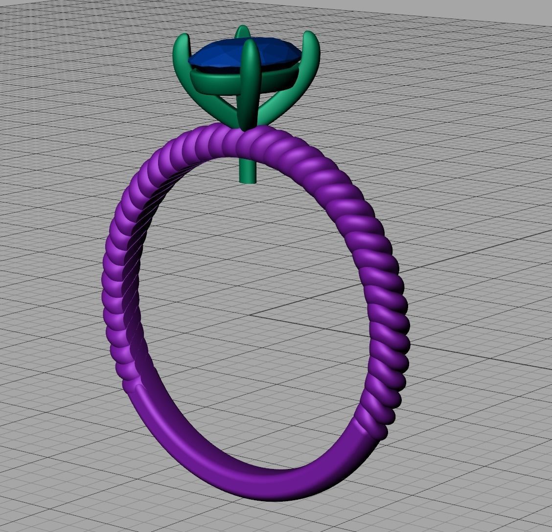 Rope design Solitaire ring 7x5 Oval stone 3dmodel  3D print model_11