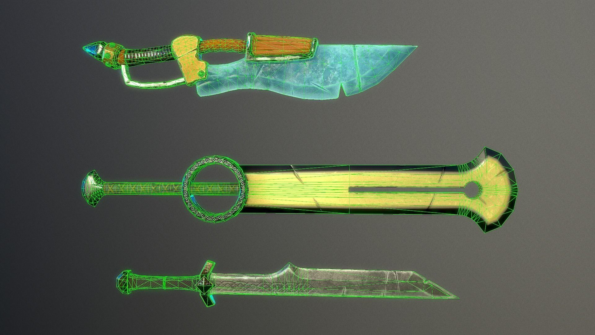 Set of fantasy swords Low-poly 3D model_6