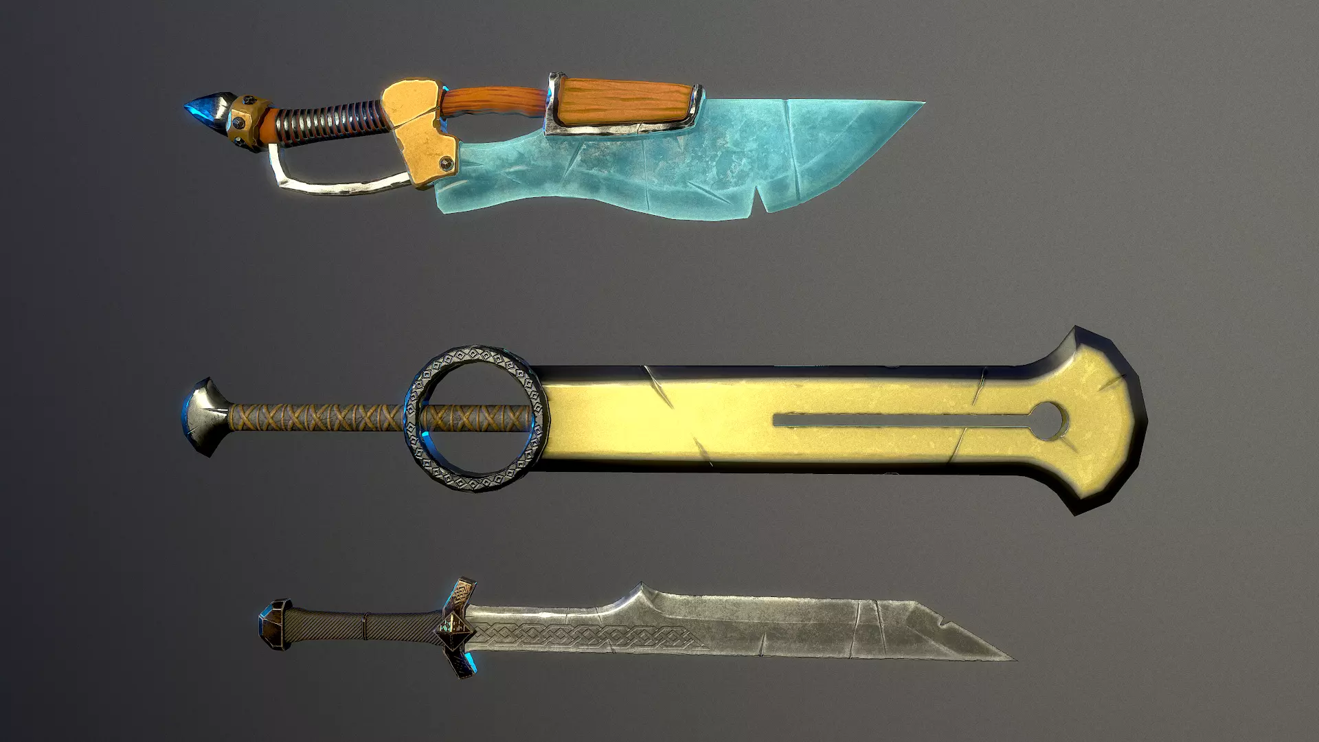 Set of fantasy swords Low-poly 3D model_0