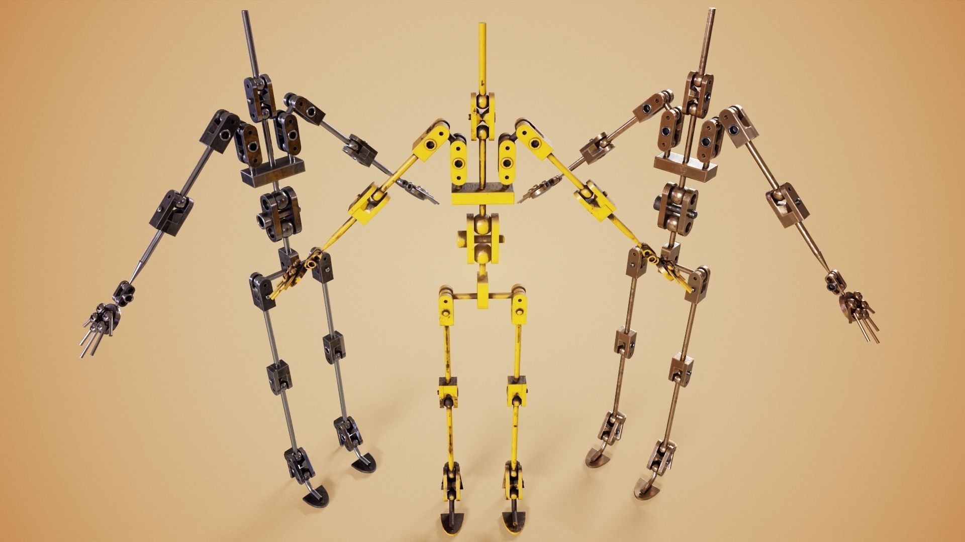 Animatronic Poseable Robot Low-poly 3D model_12