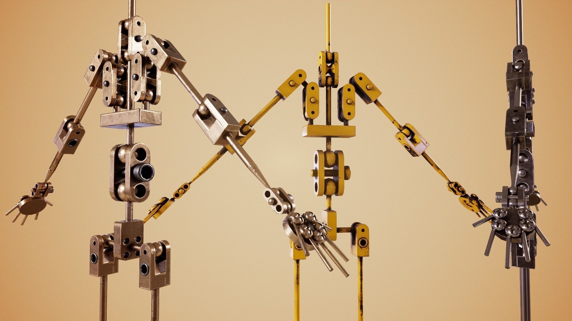 Animatronic Poseable Robot Low-poly 3D model_10