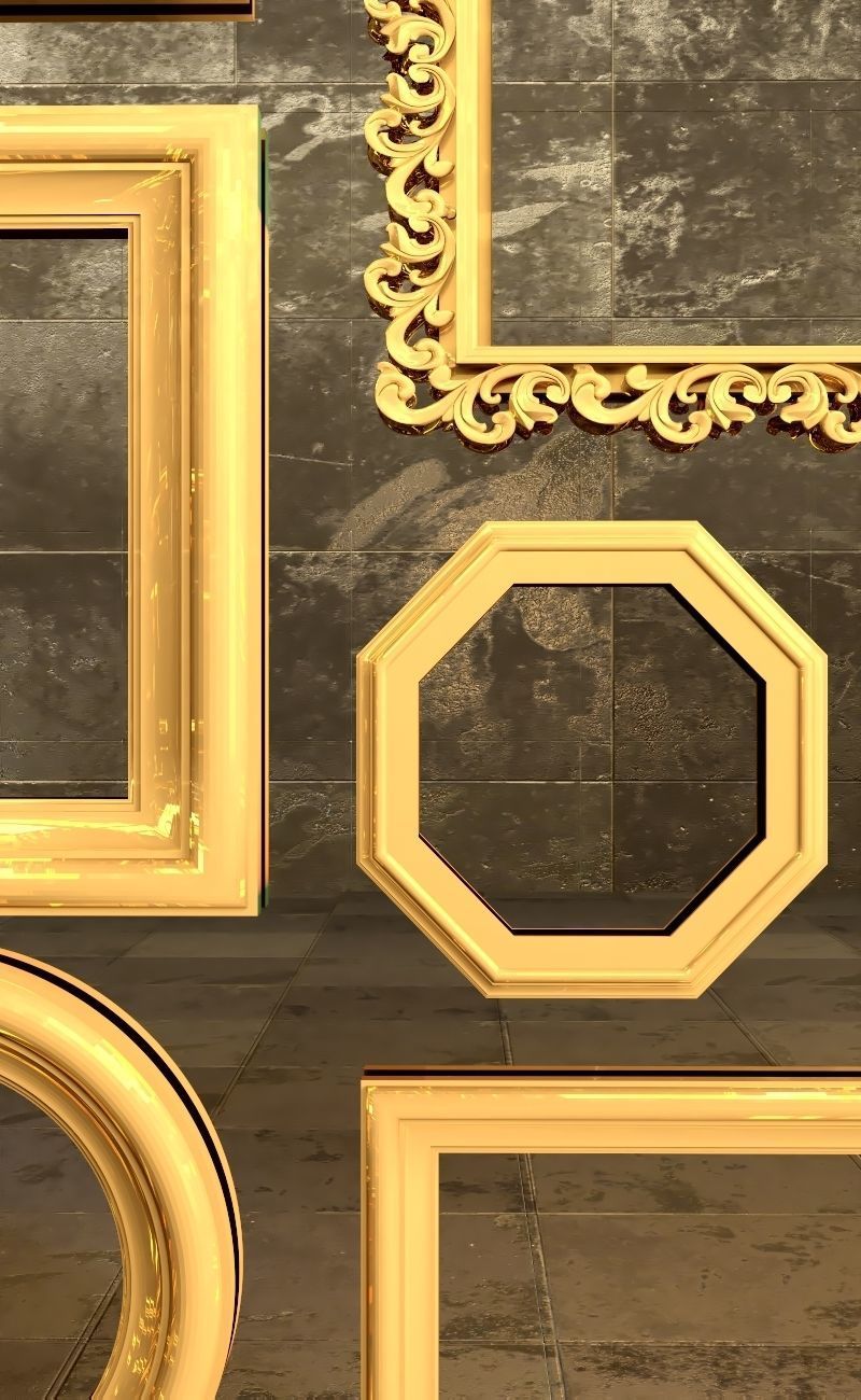 mirror wall with gold frames 3D model_4