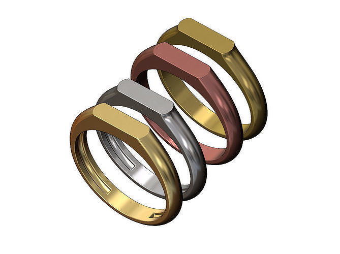 2 Slot wedding and engagement low profile signet ring  3D print model