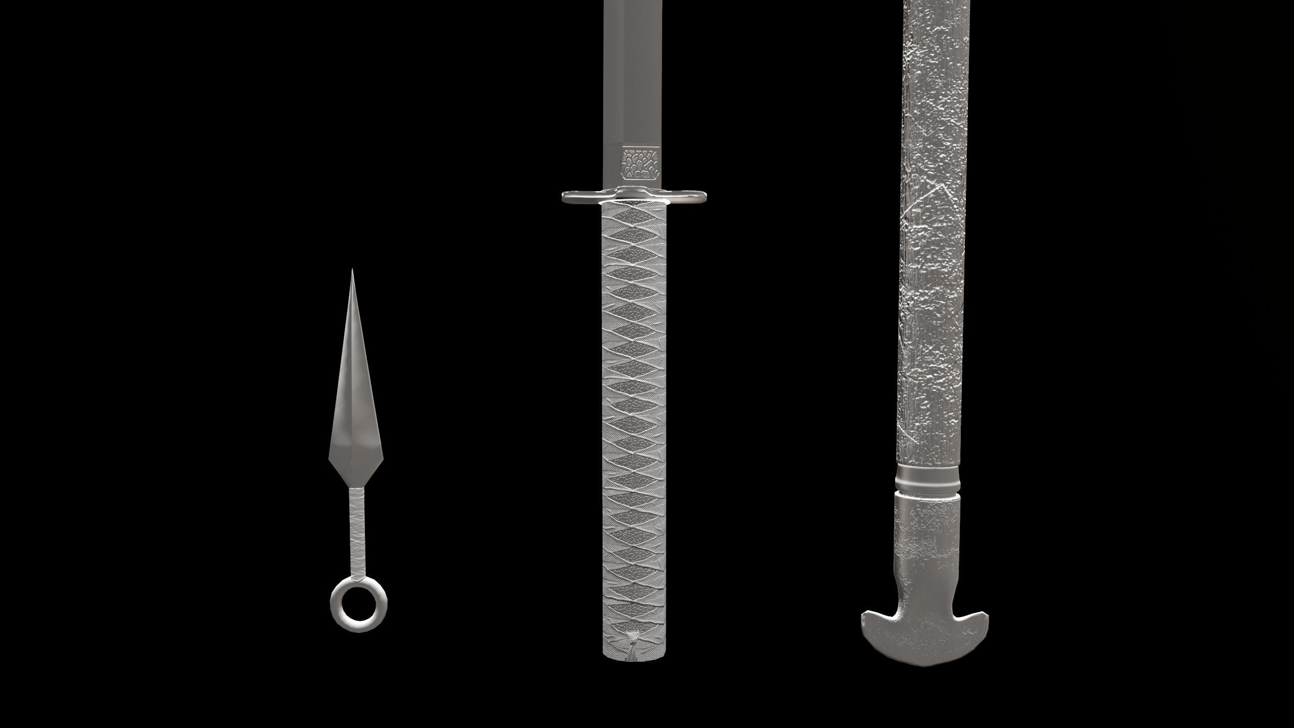 Japanese weapon set Low-poly 3D model_11