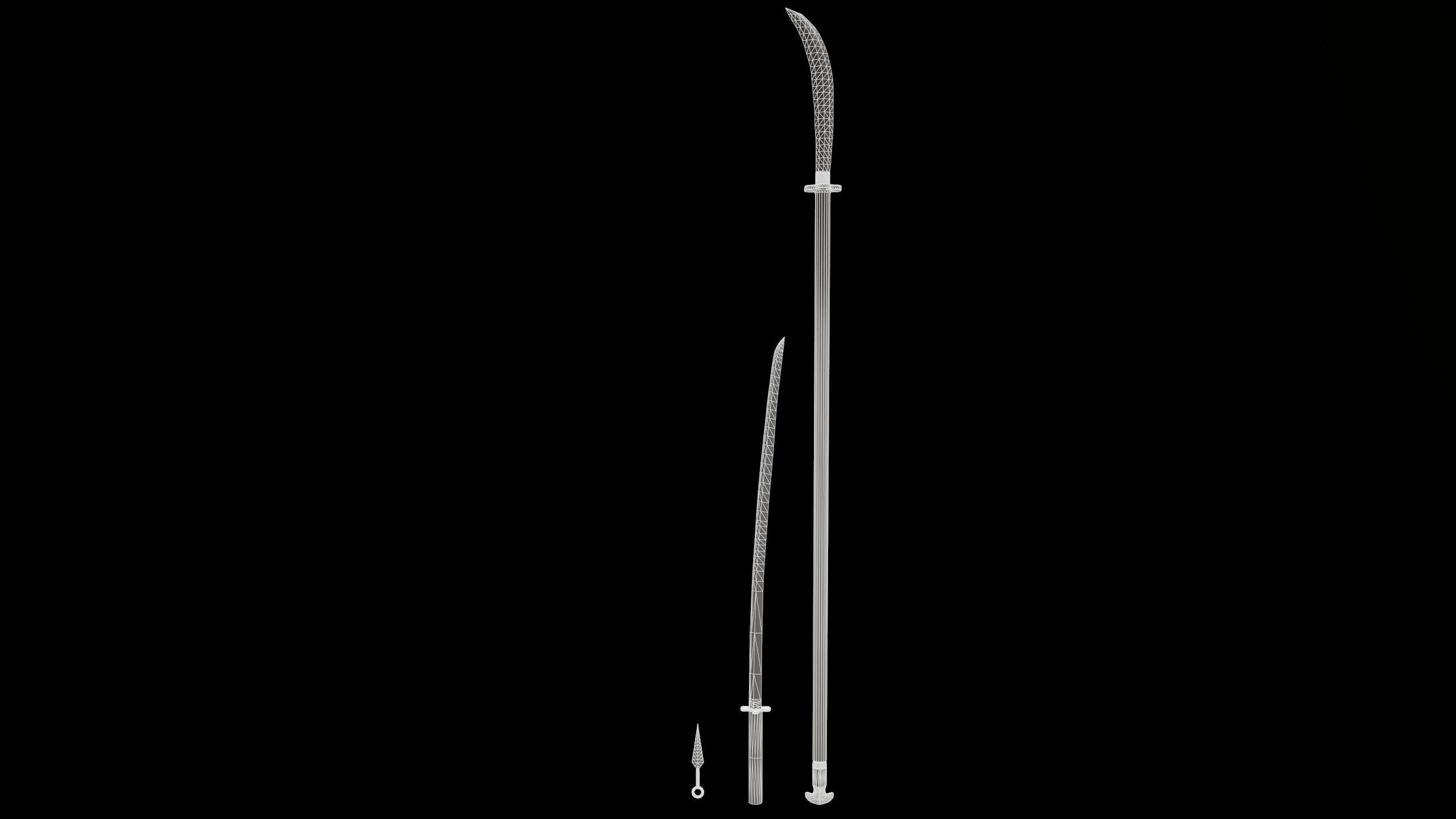 Japanese weapon set Low-poly 3D model_8