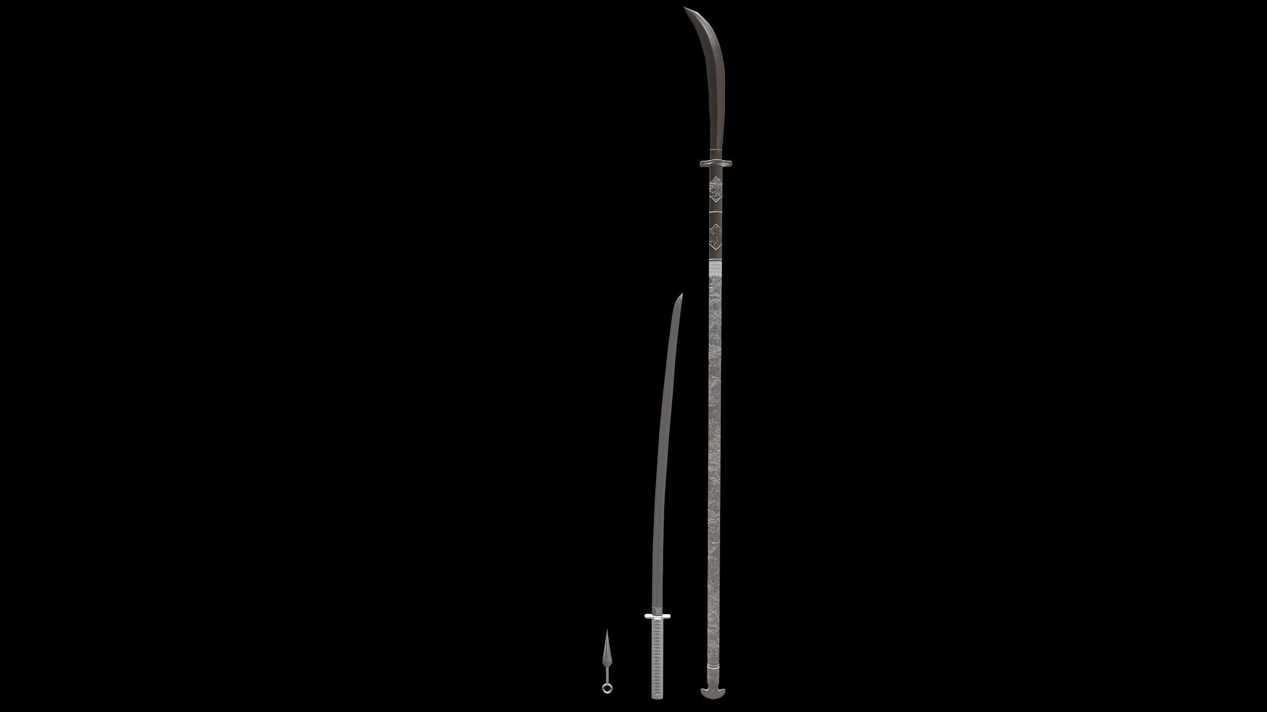 Japanese weapon set Low-poly 3D model_10