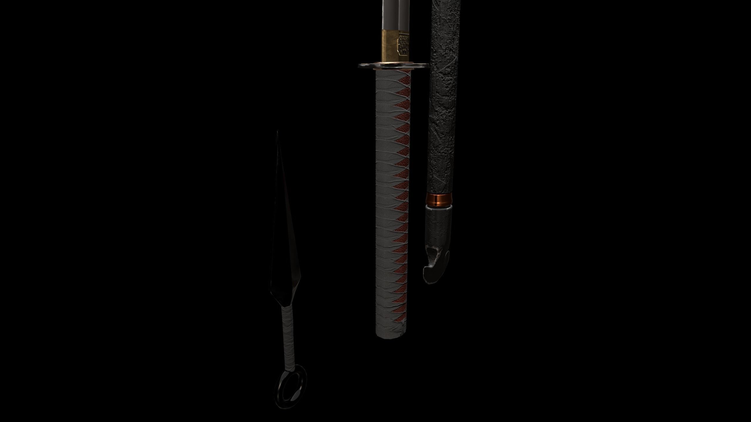 Japanese weapon set Low-poly 3D model_2