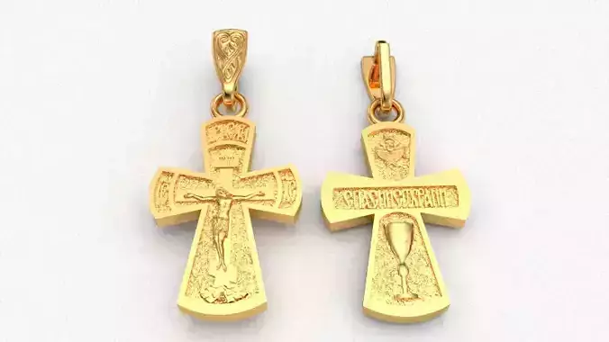 Krest-cross 3D print model christian cross pendant in gold 3D print model