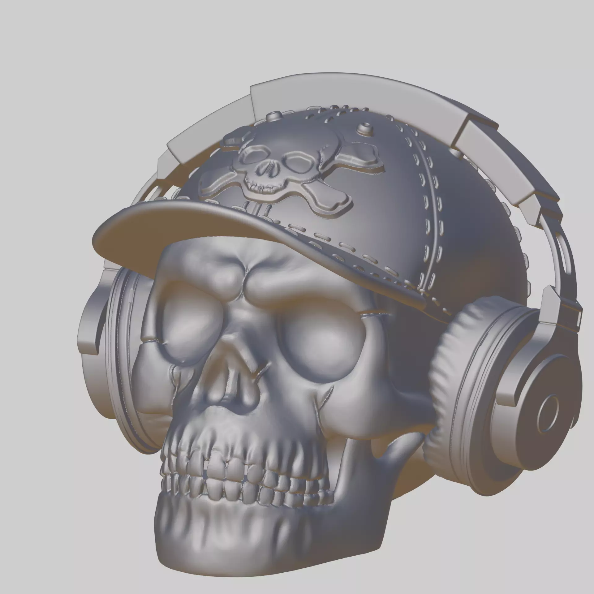 Skull Wearing Headphone and Cap 3D print model
