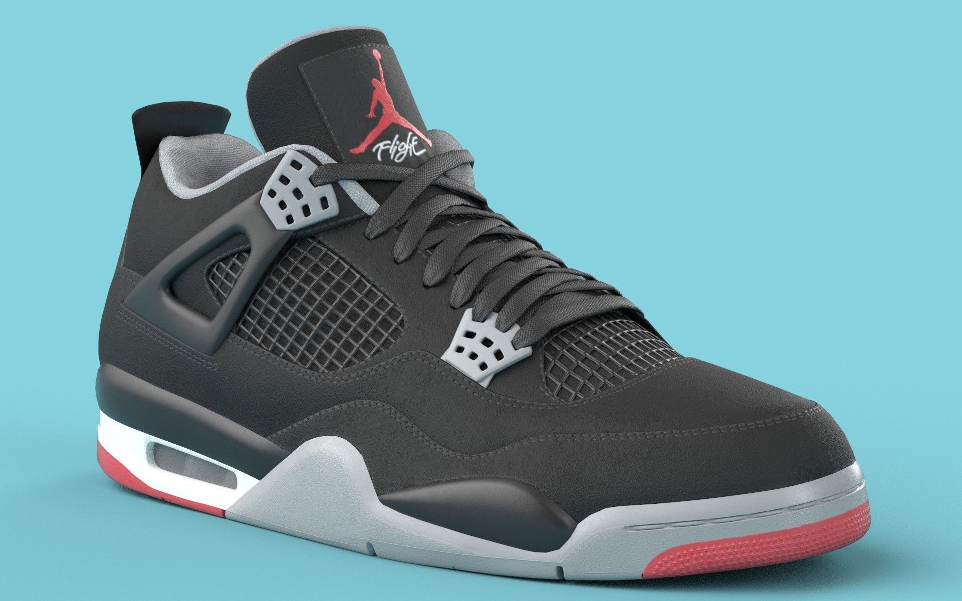 Nike Air Jordan 4 Retro Bred Shoe Low-poly 3D model_26
